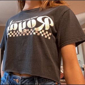 Black race track graphic crop top